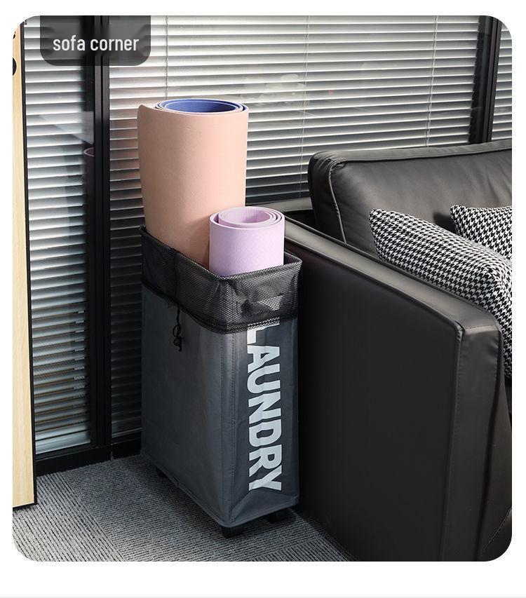 Foldable Oxford Cloth Storage Basket with Wheels - Yoga Mat & Laundry Holder for Bedroom Crevices