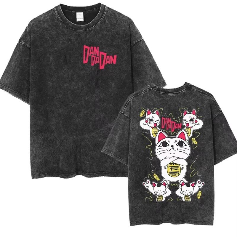 Anime Dandadan Okarun Dan Da Dan Graphic Vintage Washed T Shirts Unisex Women Clothing Fashion Oversized Short Sleeve Tshirts Tops