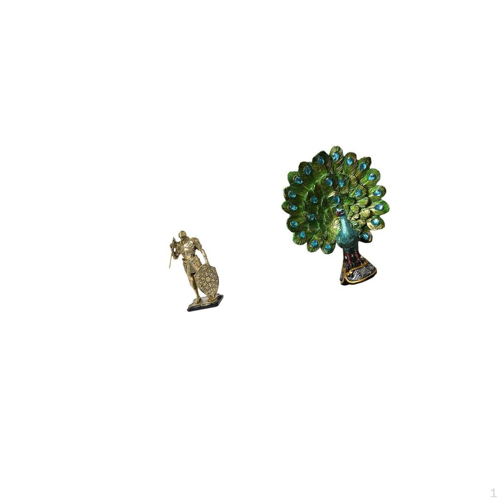 Nordic Resin Knight And Peacock Statue Abstract Animal Figurine Elegant Art Sculpture for Office