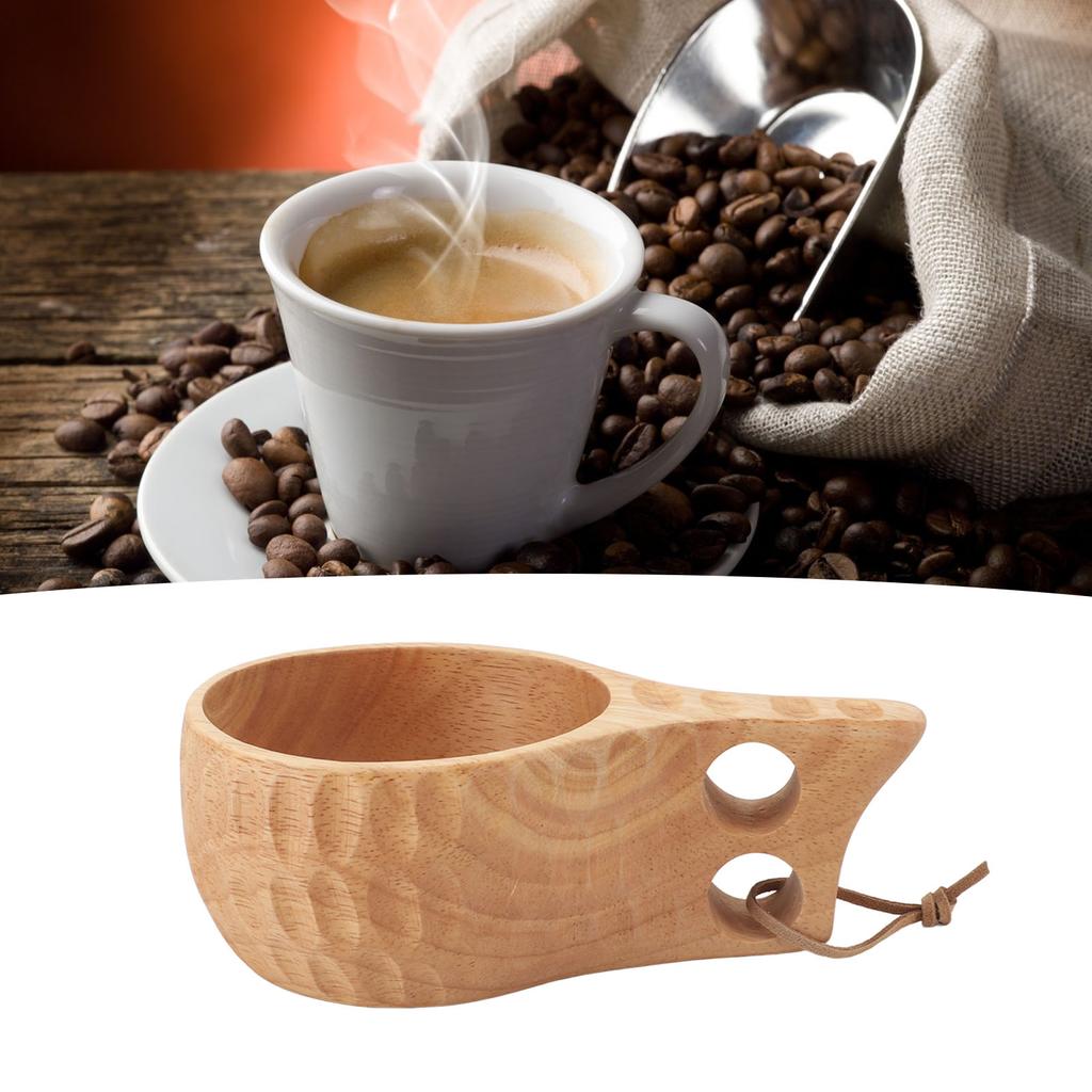 350ML Wooden Cup with Handle Portable Multifunctional Wood Mug Drinking Cup for Coffee Tea Milk Beverages