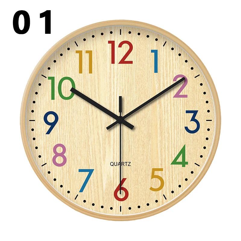 Wooden Japanese Style Wall Clock Wood Grain Quartz Clock Non Ticking Colorful Decorative Clock for Bedroom(Battery Not Included)