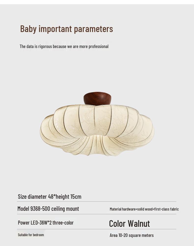 Chinese Fabric Pendant Light for Bedroom or Study - Solid Wood Pattern, Eye-Protecting Ceiling Light for Restaurant.