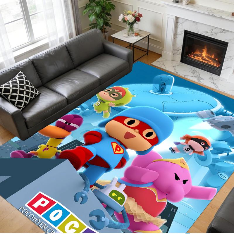 Anti‑Slip Crystal Velvet Floor Rug, Pocoyó cartoon Design Carpet for Indoor Living Bedroom Home Decoration