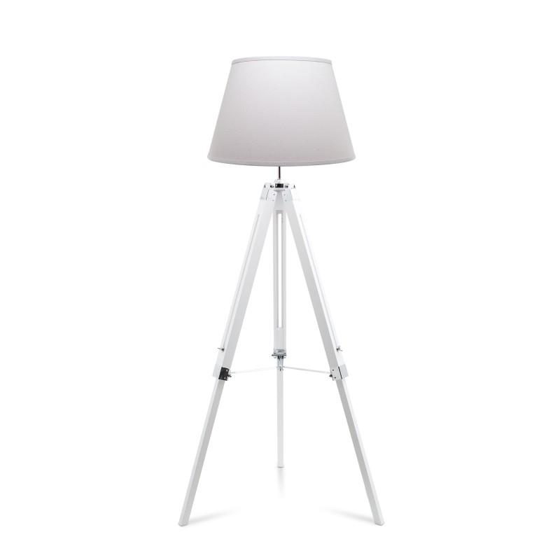 Lett - Pure - Lampadaire Trépied Bois 145 Cm - Pied Pin Blanc - Abat-jour Coton Blanc - Design épuré