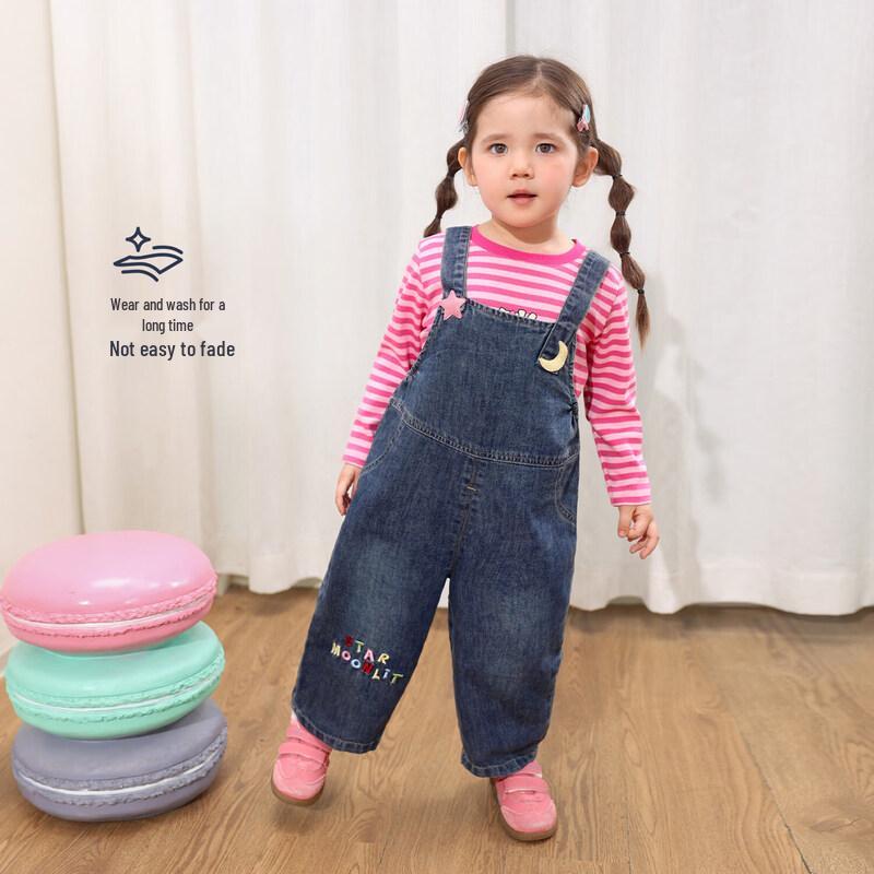 LUSON Baby Girl Appliqué Denim Overalls