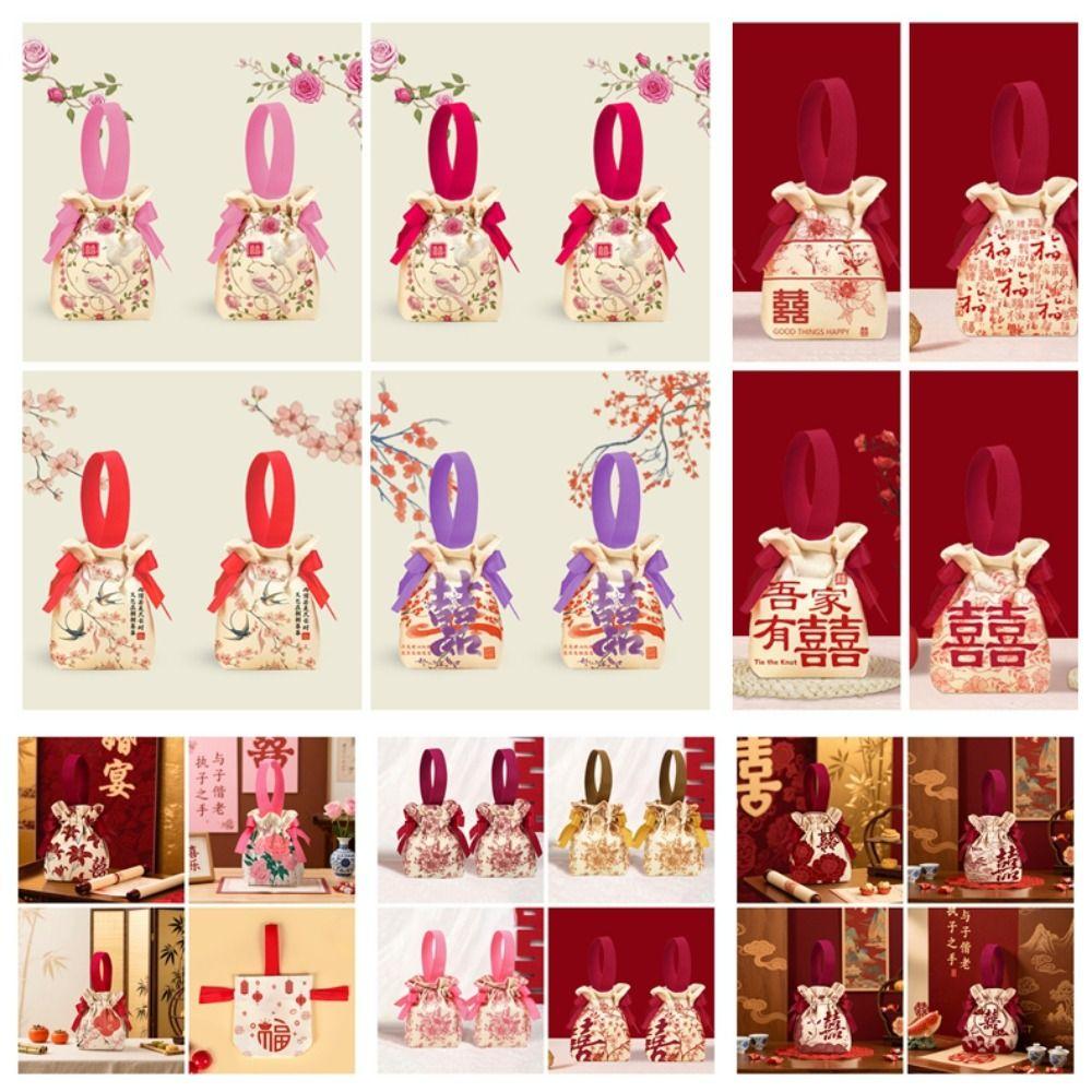 Bowknot Wedding Candy Bag Canvas Chinese Style Handbag Sweet Small Wrist Bag  Party