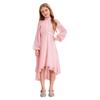 Children‘s High Waist Ruffled Dress Halter Off Shoulder Long Sleeve Irregular Hem Fake Diamond Embellished for Prom Wedding Party