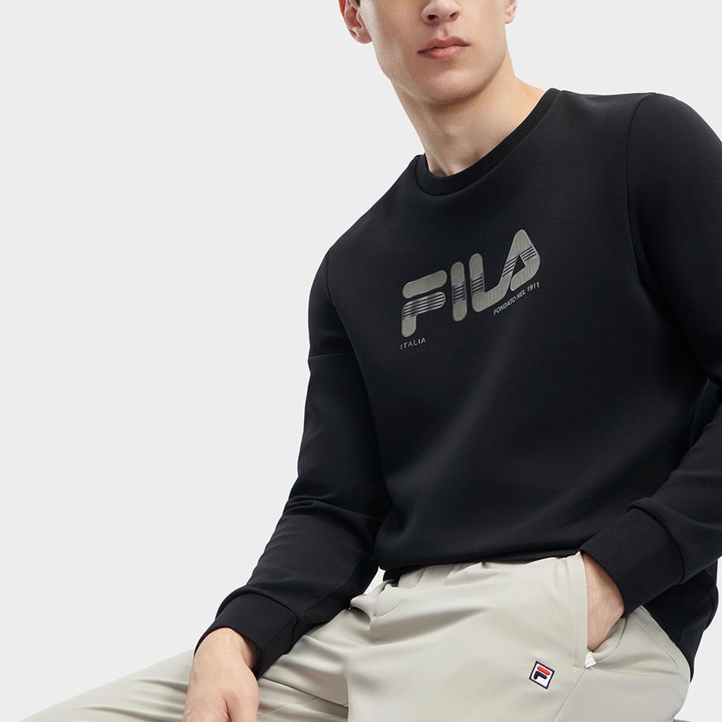 FILA Letter Logo Print Crew Neck Sweatshirt Men Tops Black F11M342211FBK