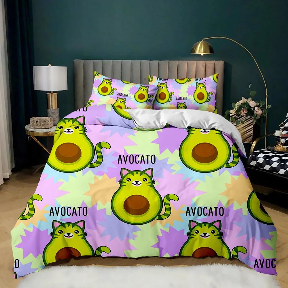 Avokado Dynetrekksett Avokado Sengetøy Søte Frukter Dynetrekk Queen Tropisk Botanisk Tegneserie Polyester Dyne Trekk