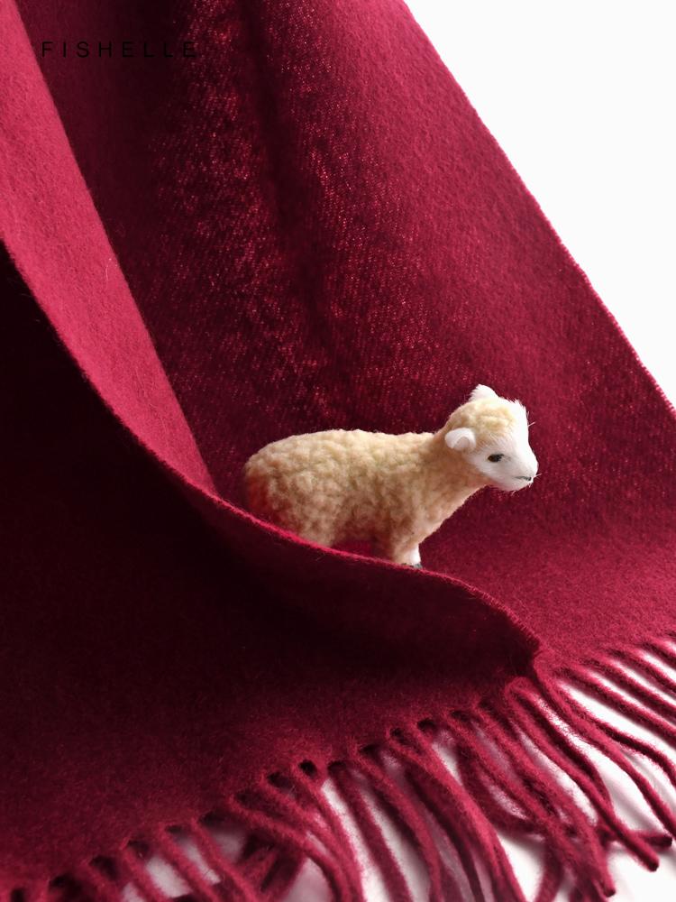 Wine red pure 100% wool scarf for women's thin warm shawl winter solid color claret lady scarves luxury gifts
