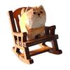 Small Hand-Carved Wooden Animal Figurine Cute Rocking Chair Cat/Dog/Fox Statue for Desk Home Office Decor