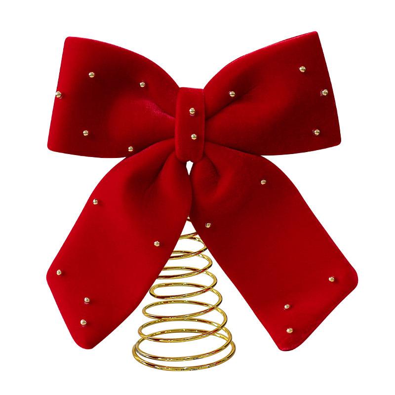 Flannel Red Bow Tree Topper With Embellished Star For Christmas Celebration