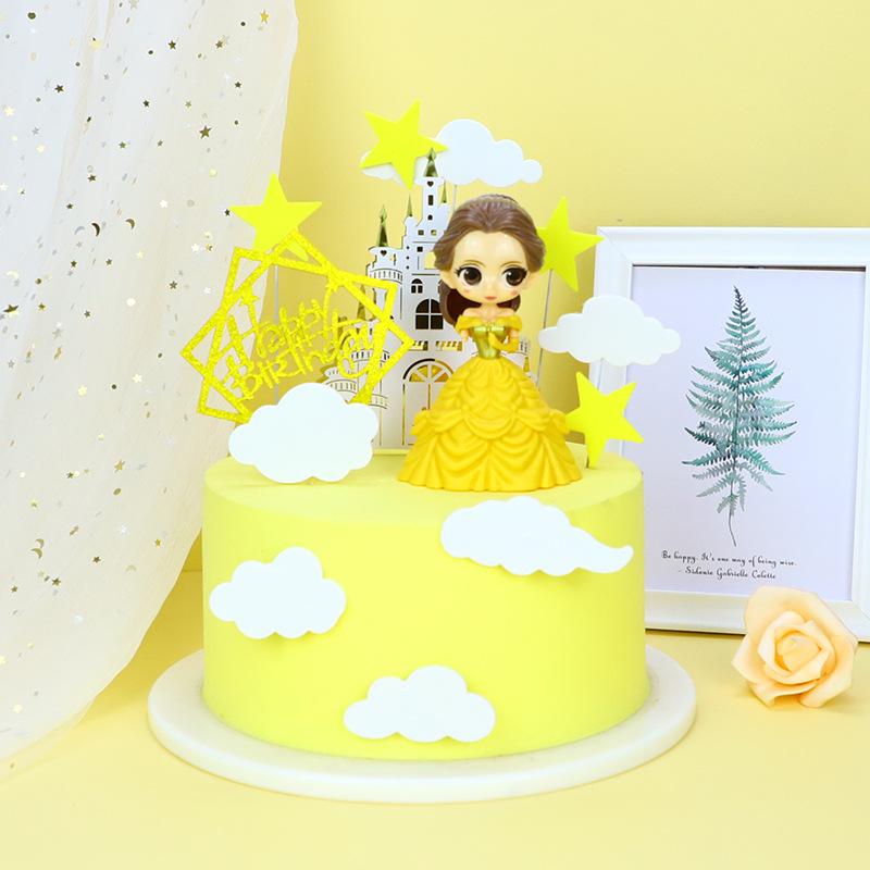 Princess Castle Birthday Cake Topper: Double Layer Cute Cartoon Ornament.