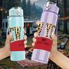 1PC New York Vintage Badge Print 750ml Color Plastic Sports Water Bottle Leakproof Flip Straw Lid Suitable for Sports Office Home Use