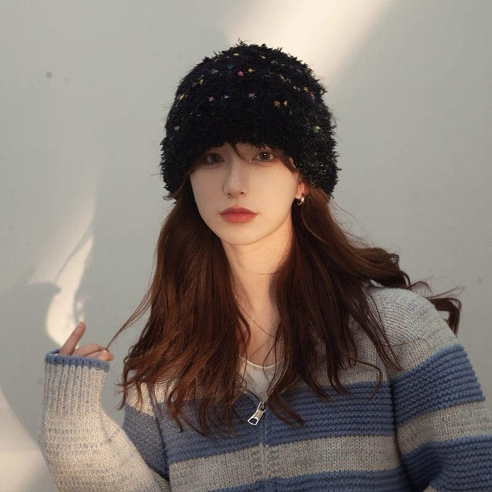 Warm Fluffy Earmuffs Thickened Pullover Cap Fashion Knitted Beanie Hat  Women