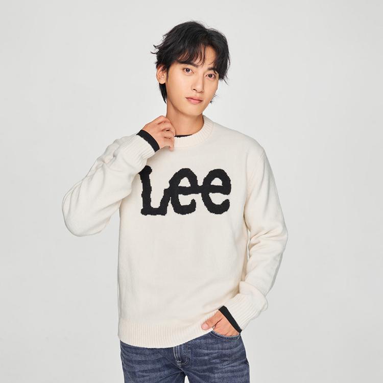 Lee Comfortable Pullover Round Neck Large Logo Casual Sweater Men Sweater Off-White LMT0095454UX00FA00005