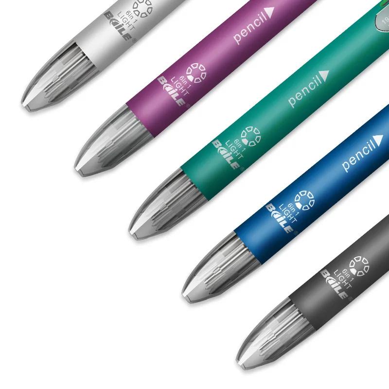 6-in-1 Mehrfarbiger Kugelschreiber-Set Einziehbar 5 Farben und Mechanischer Bleistift in einem Stift Multifunktionsstift Schreibwaren