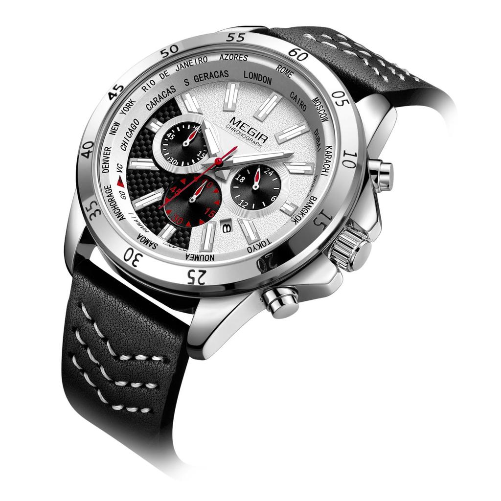 Men's Chronograph Quartz Sports Watches Leather Band Waterproof Luminous Wristwatch Man Relogios Masculino