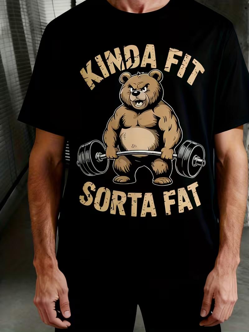 

Bear Cotton TShirt Gym Workout Funny Graphic Style Men Black Fitness Muscle Tee Cool Casual - Men s Summer Cotton Graphic Tee S разноцветный