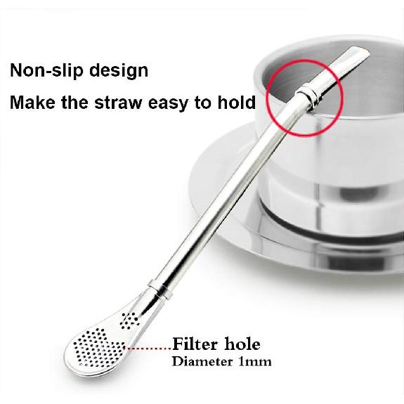 Yerba Mate Bombilla Gourd Drinking Filter Straws 304 Food-Grade Stainless Steel 6.1 inch Long Spoon Bombillas Straws for Mate Tea Set of 3 with