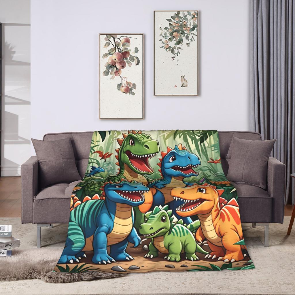 Comfortable Throw Blanket Picnic Colorful Smiling Cartoon Dinosaur 5 Blanket  Flannel Bedspread For Sofa Home Sofa Bed Cover