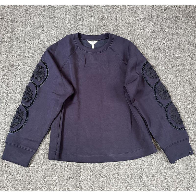 

Foreign Trade Original Order Tail Goods Designer Spring Embroidery Hollow out Crochet Women Comfortable Air Layer Pullover Hoodie Long sleeve Navy L