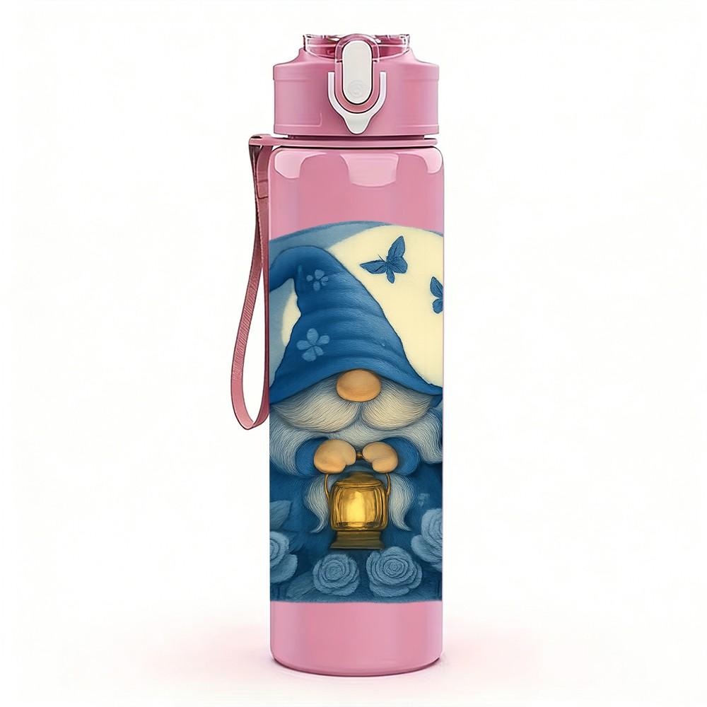 1PC Blue Gnome Bat Moon Art 750ml Color Plastic Sports Water Bottle Leakproof Flip Straw Lid Suitable for Sports Office Home Use