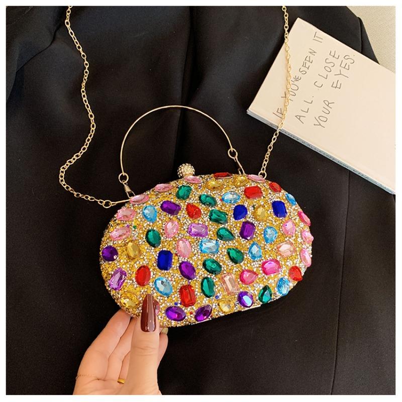 New diamond-encrusted dinner bag Fashion banquet women's clutch bag Dress small bag Full diamond shoulder messenger bag
