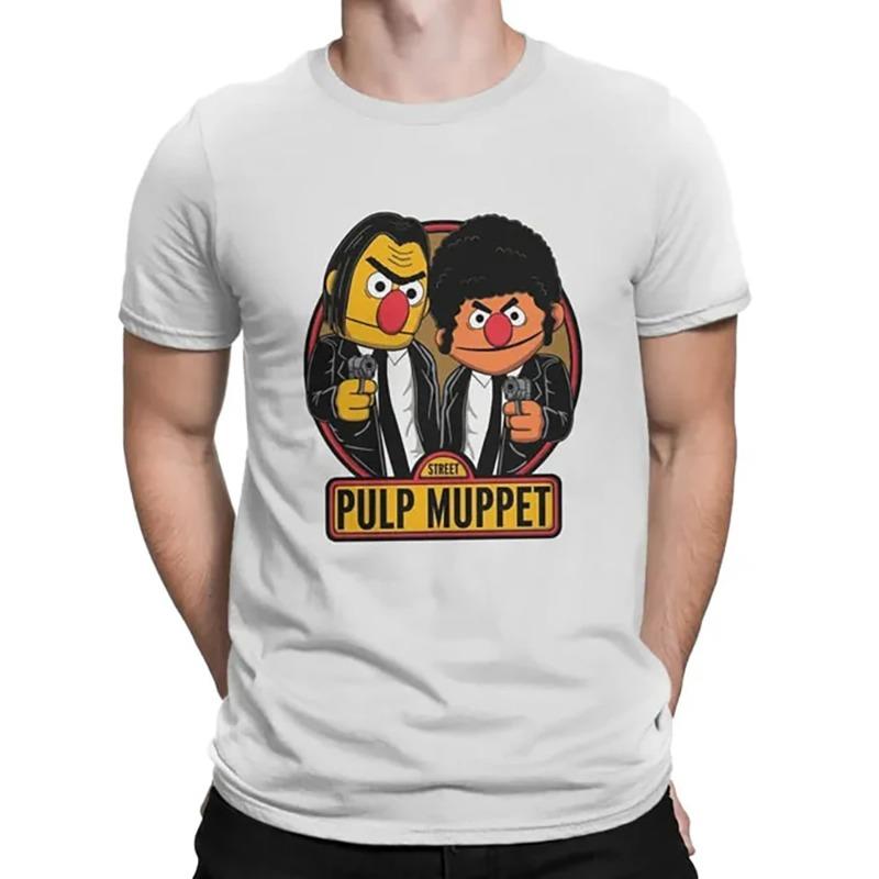 

Модная мужская одежда Дышащая повседневная хлопковая футболка с принтом «Улица Сезам» Винтажные летние футболки с коротким рукавом для мужчин S белый