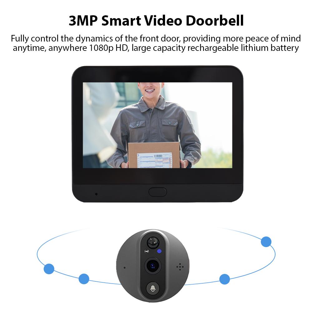 3MP WiFi Video Doorbell for Apartment Peephole Camera 4.3-inch Display Smart Life/Tuya APP 1080P PIR