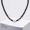 Vnox Tiger Eye Stone Beads Necklace for Men, OT Buckle Round Adjustable Beaded Collar Chokers, Classic Link Chain Jewelry Gifts