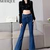 MODIQUE Herbst Übergröße Neue Damen Basics Elastische Schnittkantenhose In Voller Länge Hohe Taille Lässige Lange Jeans Damen Jeanshose