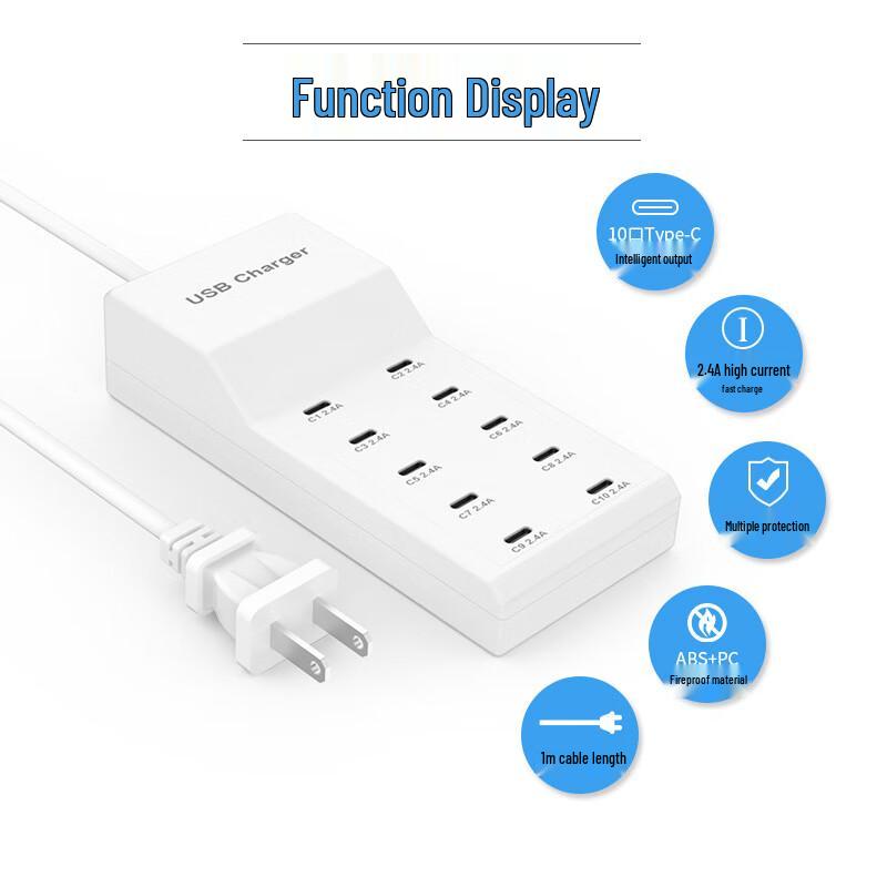 Chiweng 10-Port 50W USB-C Smart Fast Charger