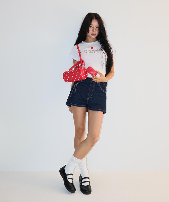RONRON Heart Pocket Mini Short Denim Pants Indigo Blue