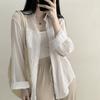 Summer Ice Cream Color Loose Long Sleeve Women's Shirt Sun Protection Folded Design Commute Style Thin Material Pure Color