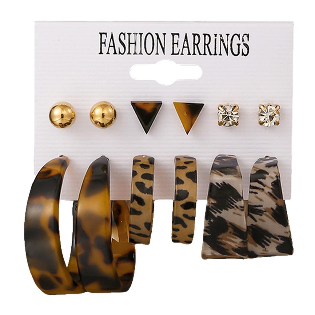 Geometrische Ringform Leopardenmuster Damenohrringe Set Personalisierter übertriebener Stil Ohrringe