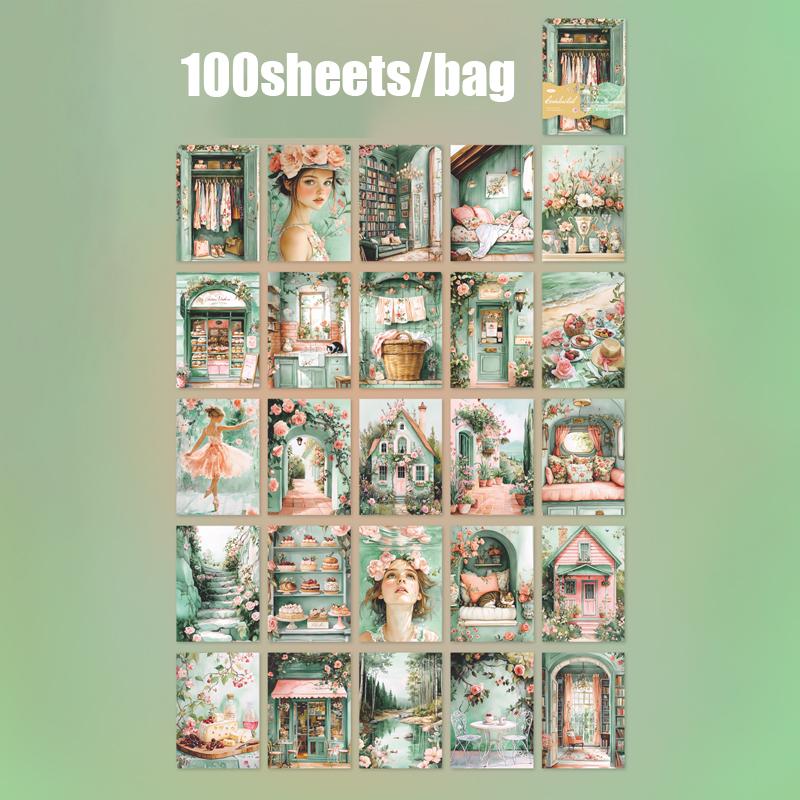 100sheets/bag Sheng Summer Is in Progress Summer Themed Material Paper DIY Handbook Collage Greeting Card Envelope Glasses