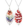 Tree of Life Crystal Leaf Necklace with Silver Wrapped Arc and Natural Crushed Stone Pendant (N11)