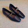 Retro One-word Buckle with Mary Jane Shoes Women's New Square Head Flat-soled Single Shoes Low-heeled Small Leather Shoes