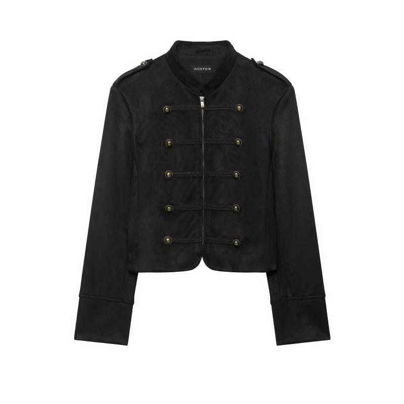 Womens Oversized Velvet-Texture Jacket 2026 Loose Fit Zipper Coat Black S M L XS
