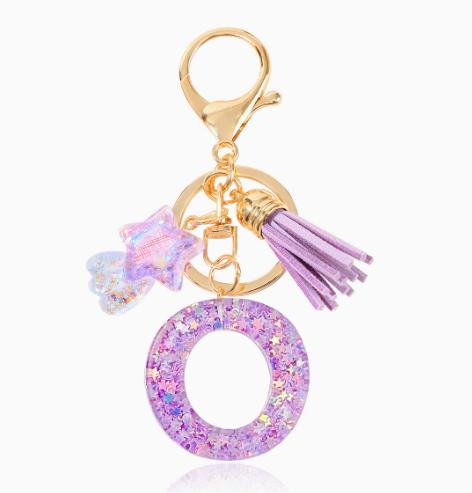 Purple Letter O Keychain, Initial Key Charm for Keys, Bags and Backpacks