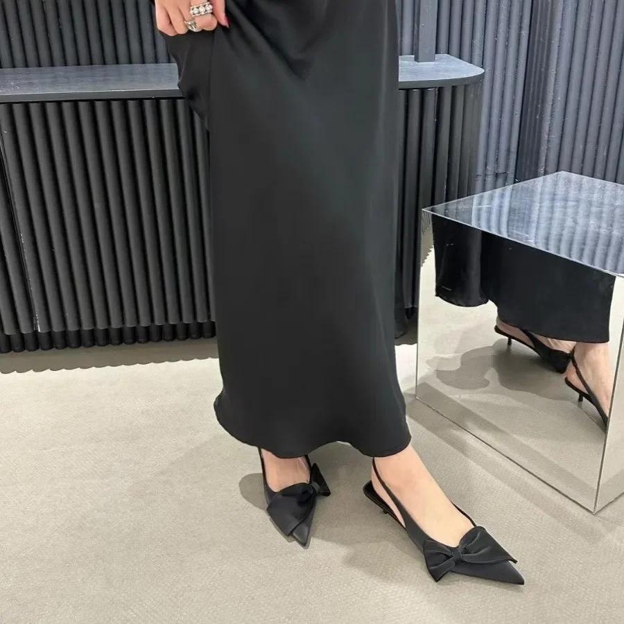 Sexy Leopard Bow Women Pointed Toe Sandals Summer Slingback Sandalias Mujer Dress Shoes Low Heels Flip Flops Pumps Femme Slides