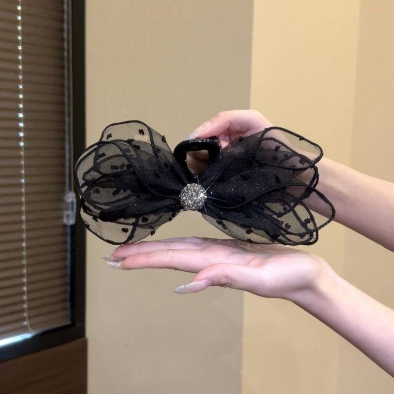 

1 Pc Elegant Mesh Bowknot Dots Decorative Hair Claw Non Slip Hair Grab Clip Vintage Hair Accessories For Women And Girls чорний