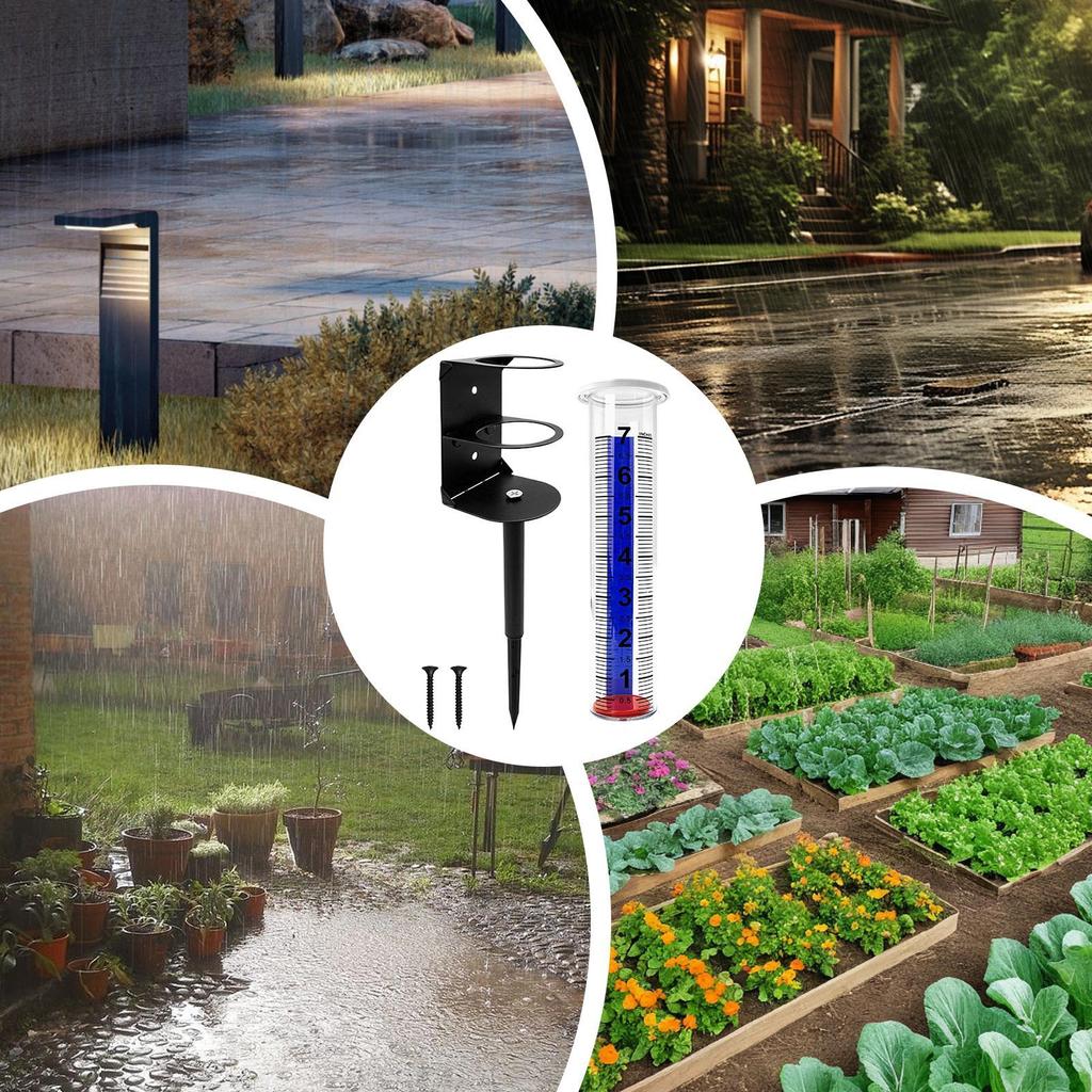 Accurate Rain Gauge Outdoor Measuring Meter with Metal Stand for Garden Weather Monitoring Backyard Rainfall Tracker