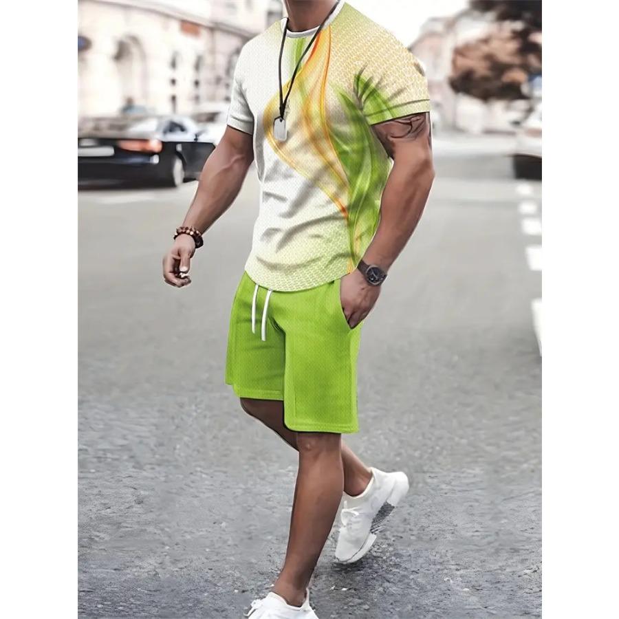 2024 New Fashion Texture 3D Printed Suit Men's Oversized Clothing Short Sleeve Shorts Men's Sportswear Summer Men's Casual Suit