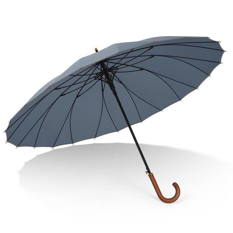 Men's Extra Large 24-Rib Solid Color Business Umbrella with Wooden Handle and Logo Print