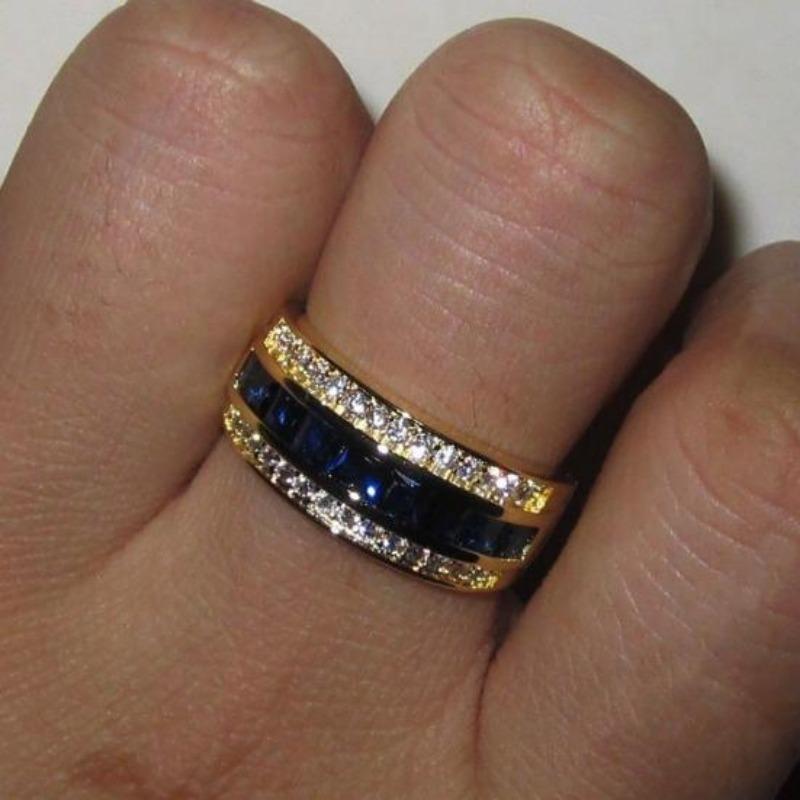 Unisex Shiny Blue Bridal Engagement Finger Jewelry Gift Wedding Ring