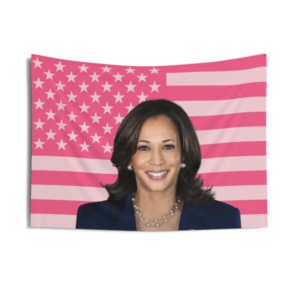 

Kamala Harris Pink American Flag Tapestry aesthetic room decor funny room decor Kamala Harris Merch dorm room decor 74x94cm(29x37in)