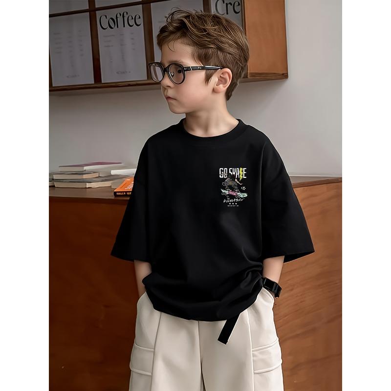 European Sizes  Children's Boys' Loose Short-Sleeve T-Shirt for Middle and Older Kids
