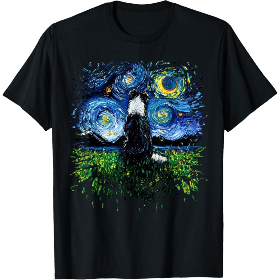 

Border Collie Back Starry Night Impressionist Dog Aja Art T-Shirt for Men Women Girls Kids XXXXXL чорний